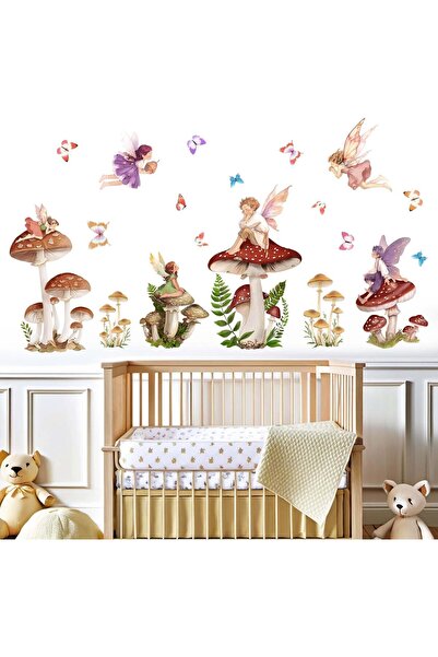 Amimagen ملصقات جدارية على شكل جنية الفطر - ملصقات فراشات الغابة قابلة للتقشي...