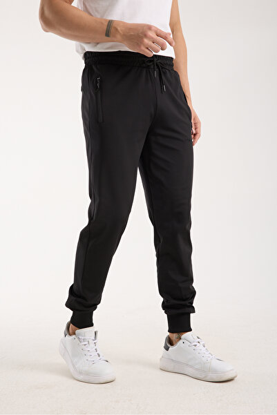 RDR-X Men's Black Elasticated Cuffs Diving Fabric Sweatpants