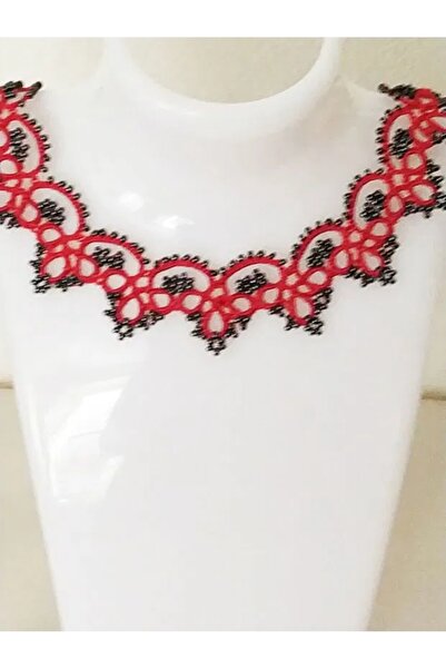 Ileanabiju Red and gray necklace, frilled lace choker, red lace necklace, unique jewelry