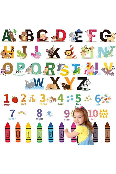 Yelajoy Animal Alphabet & Numbers Wall Decals - Colourful Peel and Stick Removable