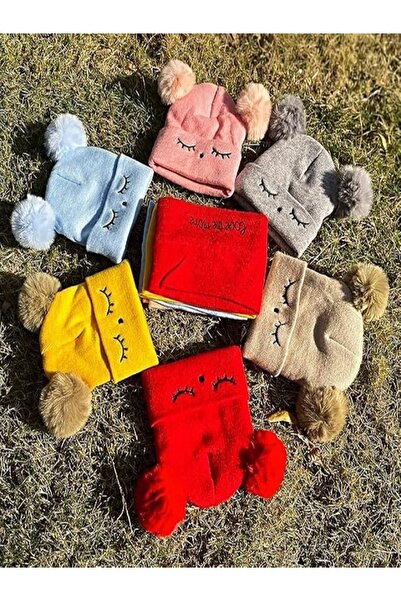 Generic Warm double wool hat with scarf and winter accessories for children, boys and girls (1-3 years)