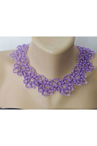 Ileanabiju Light purple frill lace necklace, purple lace necklace, unique jewelry, tatting jewelry
