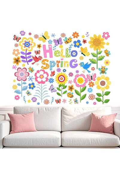 Amimagen Hello Spring Wall Stickers for Girls - Colorful Wildflower Butterfly...