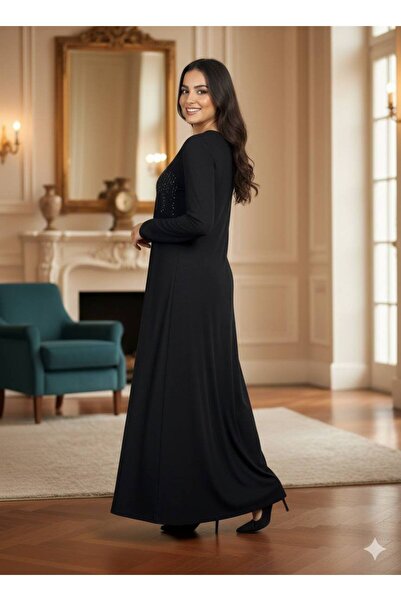 QUAWEAR Round Neckline Glitter Stone Embroidered Combed Cotton Dress