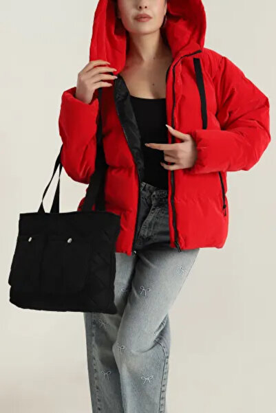 Coşkun GİYİM Women's Hooded Puffer Jacket Red 22444