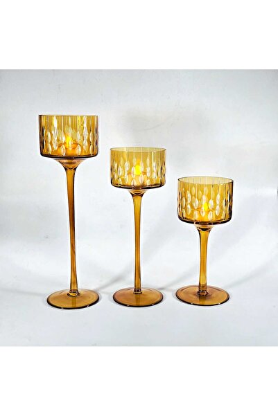 Kristal Market El Yapımı Kristal Damla Desen Dekoratif Mumluk Set 3'lü