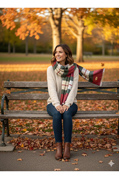 la_hatun Renkli Çizgili Şık Omuz Şalı Soğuktan Korur