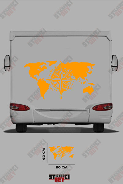 STİCKERCI BEY ملصق مزخرف بنمط البوصلة وخريطة العالم للعربات المتنقلة