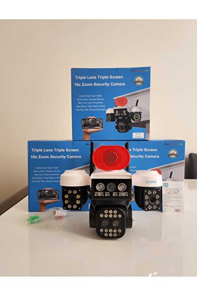 TekRenkMarket O-kam Okam Çakarlı 9MP (3+3+3) Üç Kameralı Wıfı Ptz Gece Görüşl...
