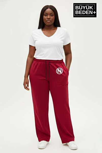 Superlife Women's Plus Size N Logo Printed Relaxed Fit Elastic Waistband Flared Sweatpants Spr26Eak952-4