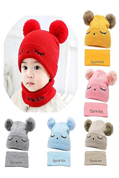 Generic Warm double wool hat with scarf and winter accessories for children, boys and girls (1-3 years)