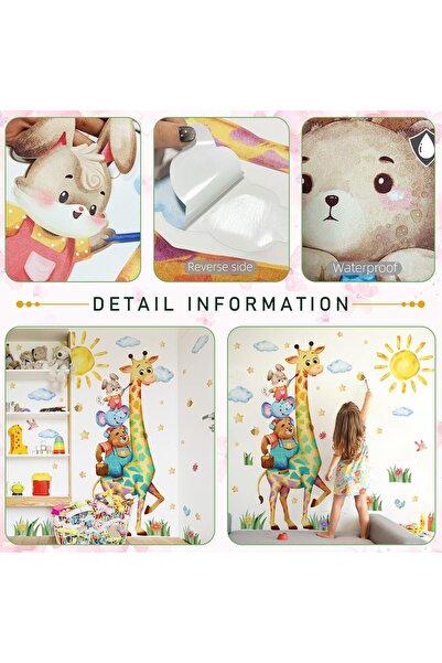 KASTWAVE 2 Sheets Removable Watercolor Giraffe Wall Decals, Cartoon Animal St...