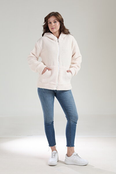 Tight Lady Thick Texture Welsoft Winter Kangru Pocket Hooded Zippered Plush Cardigan