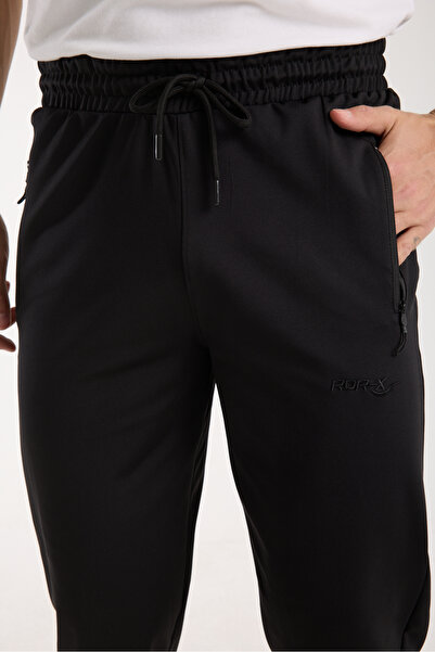RDR-X Men's Black Elasticated Cuffs Diving Fabric Sweatpants