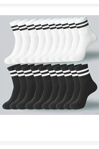DERMİNA 20 Pairs of College Socks Black and White Cotton