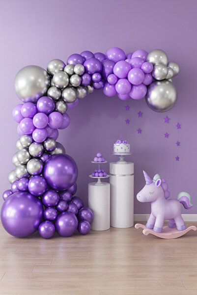 Balonsan Balloon Set 60 Pieces (Lilac-Chrome Purple-Chrome Silver)