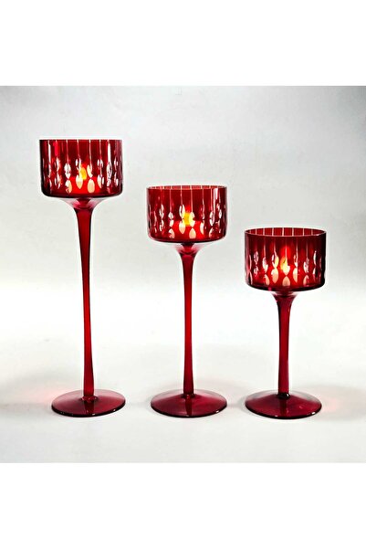 Kristal Market El Yapımı Kristal Damla Desen Dekoratif Mumluk Set 3'lü