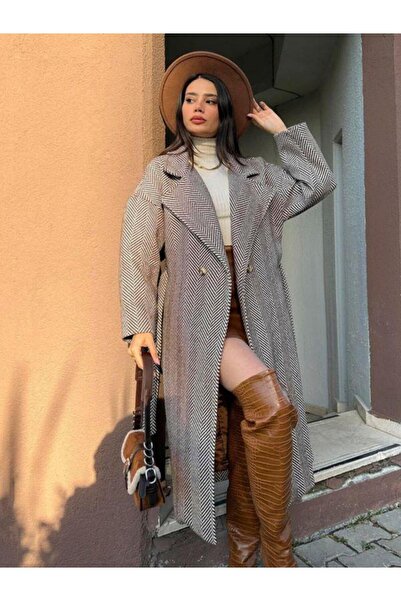 Fast Perry 9382 معطف طويل بحزام بني اللون