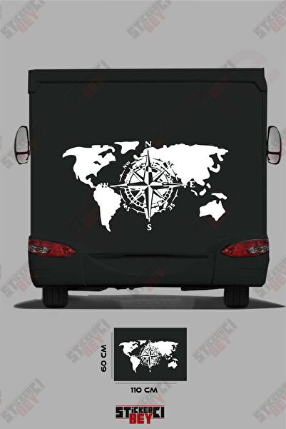 STİCKERCI BEY ملصق مزخرف بنمط البوصلة وخريطة العالم للعربات المتنقلة