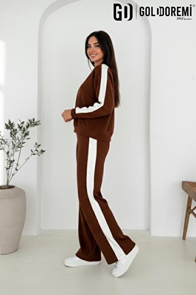 gd goldoremi 040 Modal Women's Striped Detail Sleeves Cuffed Loose Fit Tracksuit Set