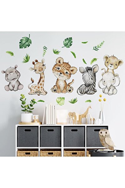 Yovkky ملصقات جدارية لحيوانات السفاري الصغيرة بألوان مائية