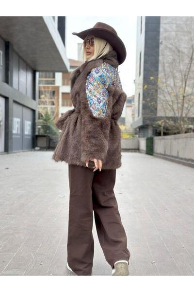 Robin 99903 Sequined Fur Vest Brown