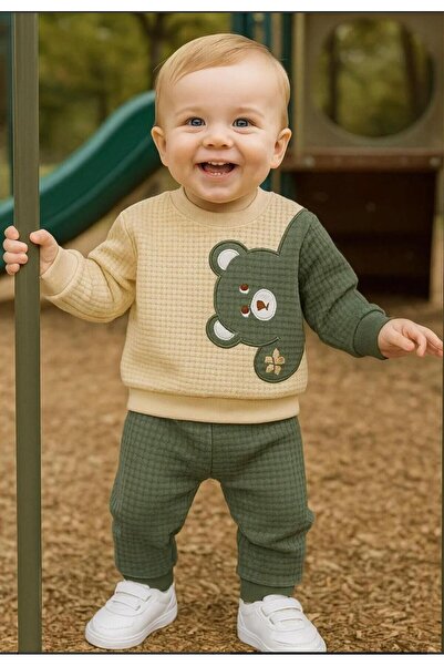 NAFİTO طقم ملابس للأطفال الذكور يتكون من سالوبيت وقميص بنقش دب مطرز من القطن ...