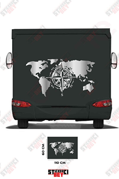 STİCKERCI BEY ملصق مزخرف بنمط البوصلة وخريطة العالم للعربات المتنقلة
