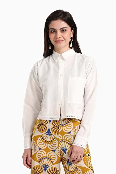 CARINA Short poplin shirt with lace trim