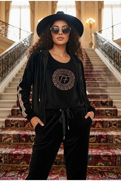 Kokoşum Butik 9197 Set de 3 piese din piatră de catifea, negru