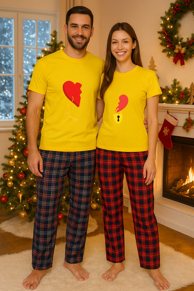 MVRDAR Pijamale cuplu - set Craciun in doi Grinch cu tricou si pantaloni de p...