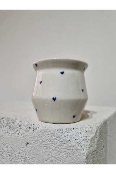 ÖZLEMKAYMAZ Ceramic Porcelain Navy Blue Heart Decorated Espresso and Double C...