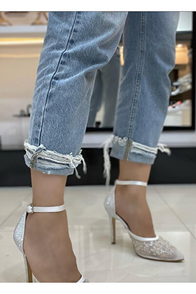 apelles Shoes Baby White Bead and Stone Embroidered Tulle Detail Heel Embellished Heeled Shoes