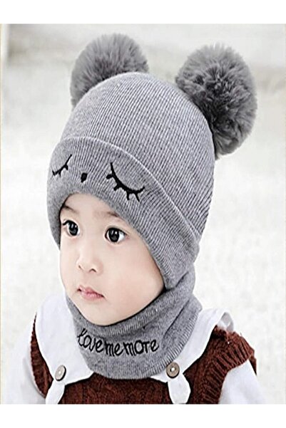 Generic Warm double wool hat with scarf and winter accessories for children, boys and girls (1-3 years)