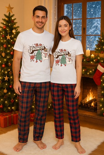 MVRDAR Pijamale cuplu - set Craciun in doi Grinch cu tricou si pantaloni de p...
