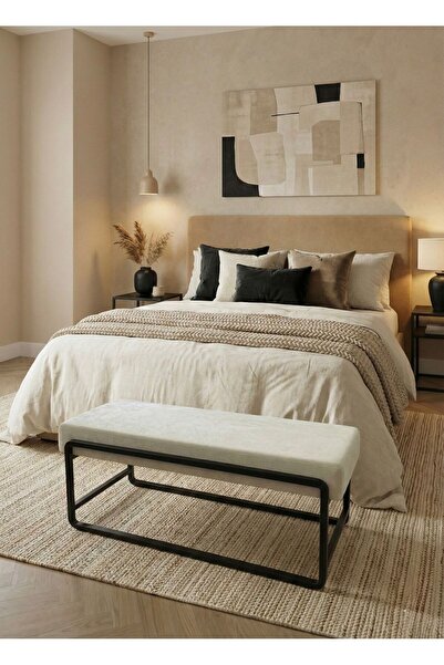 TodekHome Elora Puf Bench - BabyFace Kumaş Metal Ayaklı -Yatak Odası Salon An...