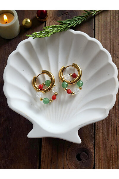 Home New Year Natural Stone Lucky Steel Hoop Earrings