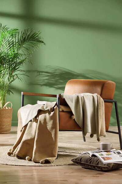 Özdilek Beige Blanket Pomp.Cotton String - 130*170