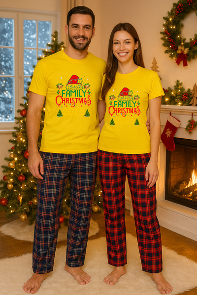 MVRDAR Pijamale cuplu - set Craciun in doi Grinch cu tricou si pantaloni de p...