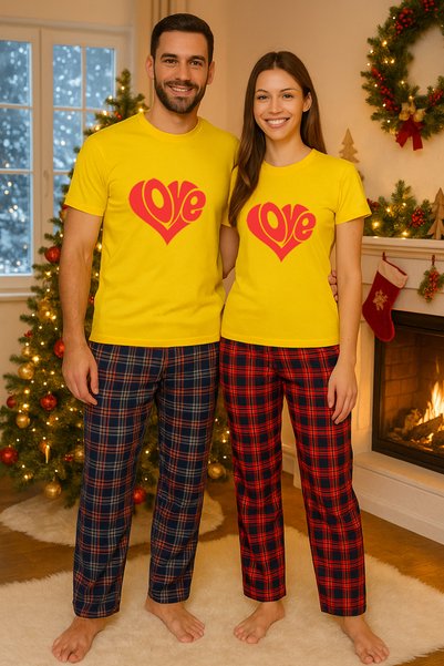 MVRDAR Pijamale cuplu - set Craciun in doi Grinch cu tricou si pantaloni de p...