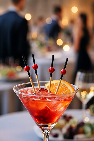 TOYFEST 50-Pack Red Ball Black Bamboo Toothpicks 9 cm – Cocktail, Sofa and Dessert Presentation Toothpicks