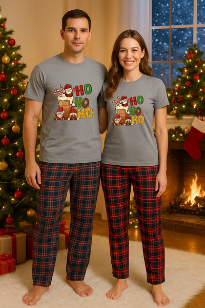 MVRDAR Pijamale cuplu - set Craciun in doi Grinch cu tricou si pantaloni de p...
