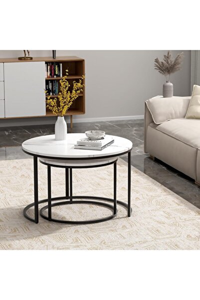 Twinkle Mart Round Marble Nesting Coffee Table Set of 2