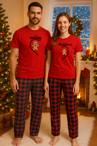 MVRDAR Pijamale cuplu - set Craciun in doi Grinch cu tricou si pantaloni de p...