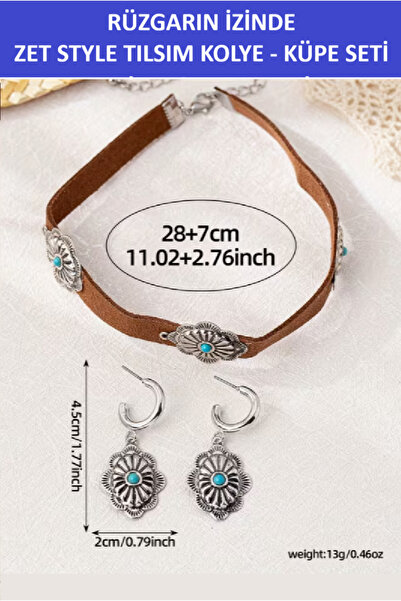 ZETCONCEPT Zet Style'In the Wind's Footsteps' Talisman Leather Choker Necklace Earring Set - a Magnificent Gift