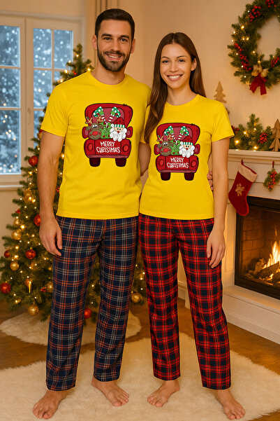 MVRDAR Pijamale cuplu - set Craciun in doi Grinch cu tricou si pantaloni de p...