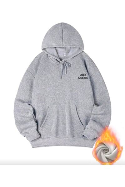 Elvino Just Kıss Me Printed Women/Men Unisex Oversized Hooded 3-Thread Sweatshirt