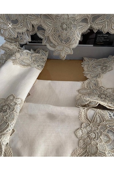Madamca Bella Gardenya(Linen) French Lace 5-Piece Runner Set Living Room Set Tablecloth