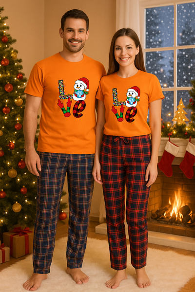 MVRDAR Pijamale cuplu - set Craciun in doi Grinch cu tricou si pantaloni de p...