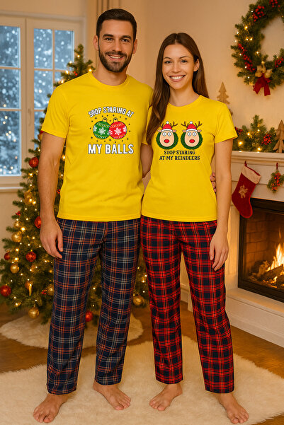MVRDAR Pijamale cuplu - set Craciun in doi Grinch cu tricou si pantaloni de p...